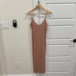 Zara Women’s Slinky Shimmery Nude Midi Dress Adjustable Straps, Size Small